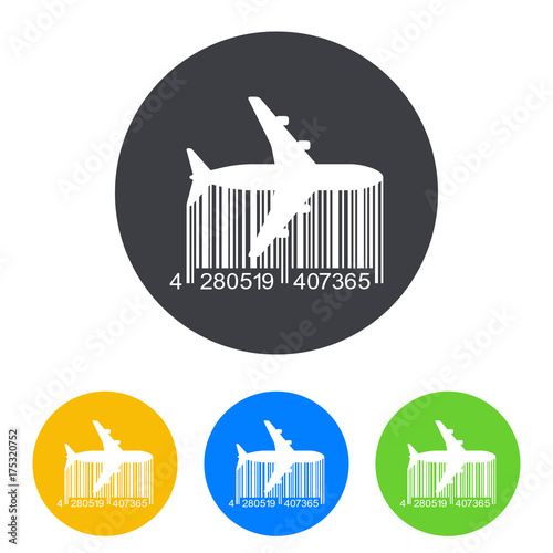 Icono plano codigo de barras avion horizontal en circulo varios colores