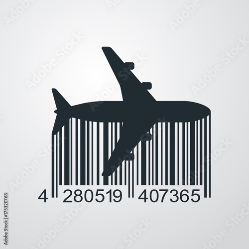 Icono plano codigo de barras avion horizontal en fondo degradado