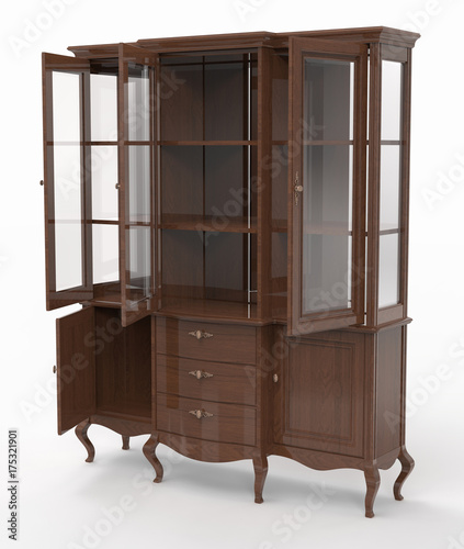 Wooden sideboard with open doors