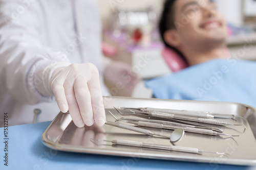 Dental instrument set in clinic