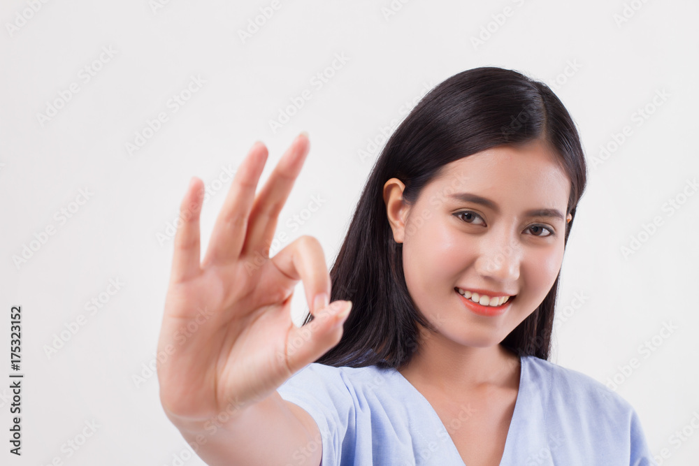 injured woman patient pointing up ok hand gesture injured woman patient pointing up ok hand gesture