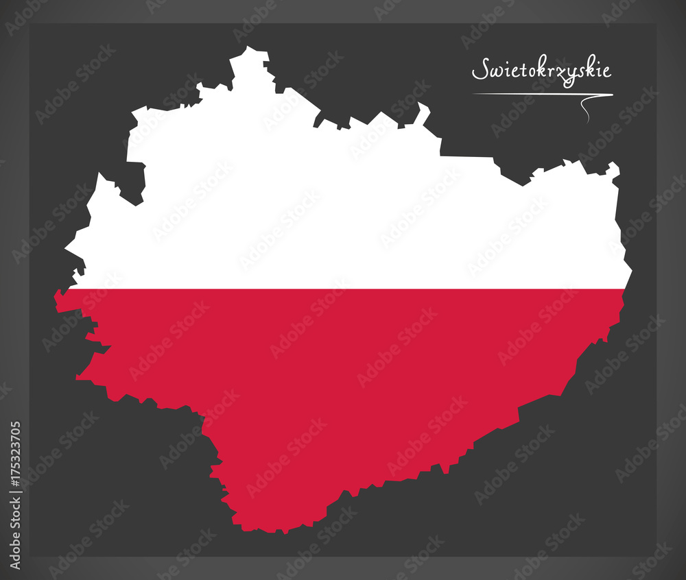 Obraz premium Swietokrzyskie map of Poland with Polish national flag illustration