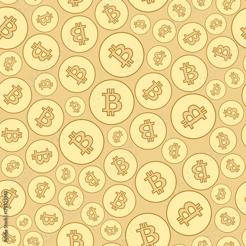 seamless pattern with bitcoins - golden vector background