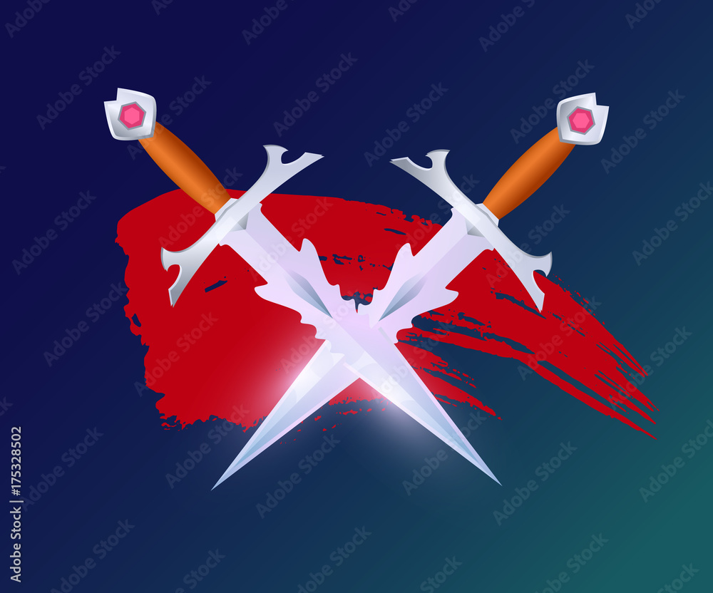 Game element with crossed stiletto daggers. Shiny medieval weapon for ...