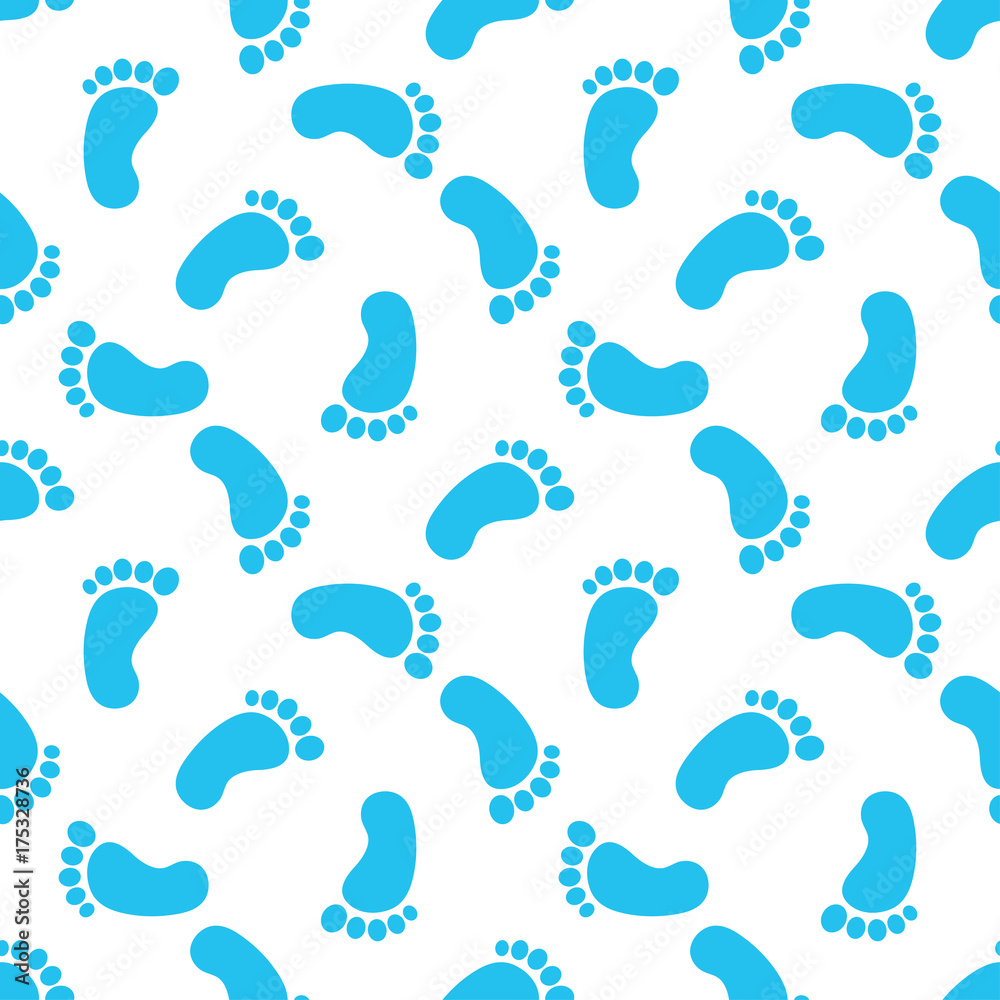 seamless pattern with baby boy blue footprints