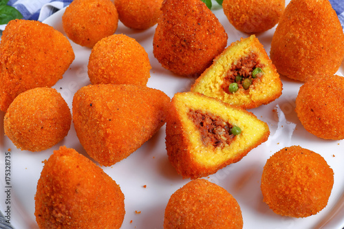 arancini or rice cones and balls photo