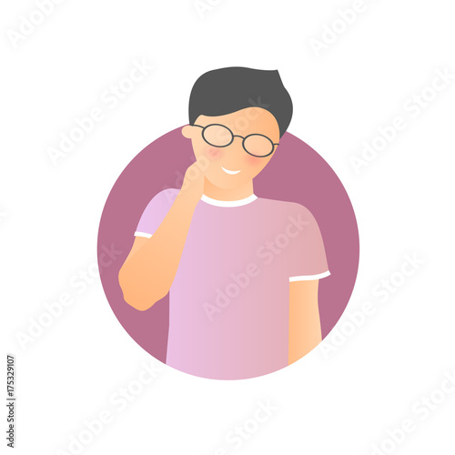 Embarrassment expression, man shy, timid. Flat gradient vector icon