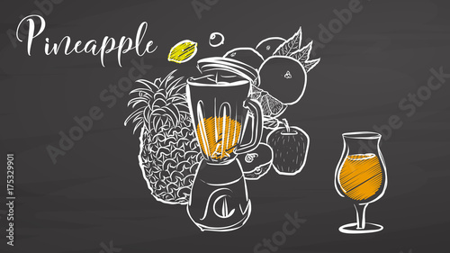 Pineapple smootie scene on chalkboard
