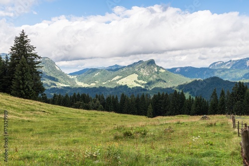 Landschaft im Allgäu mit Blick auf die Berge, Deutschland