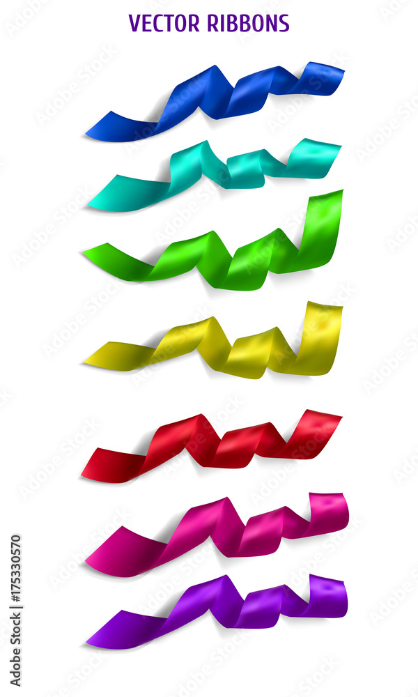 Fototapeta premium Realistic silk vector ribbon set