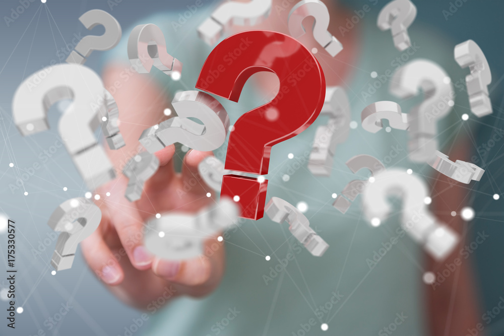 Businesswoman using 3D rendering question marks Businesswoman using 3D rendering question marks