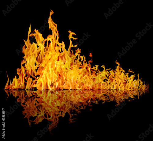 high yellow fire with reflection on black