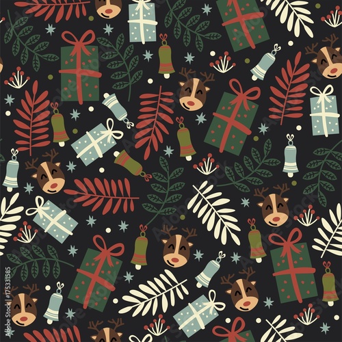 Cute Christmas pattern. Vector seamless background.