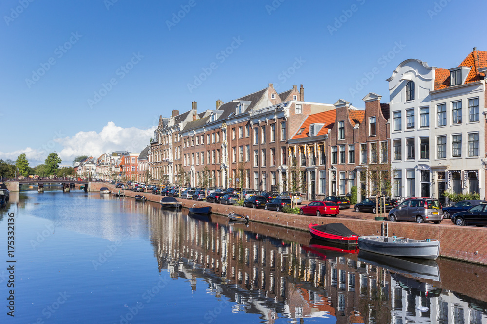 Historic houses at the Nieuwe Gracht canal in Haarlem