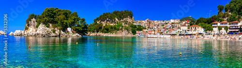 Greek holidays - sunny colorful Parga town with amazing crystal sea