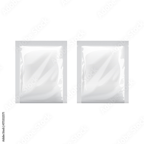 White Blank template Packaging Foil. Food Packing Coffee, Salt, Sugar, Pepper, Spices, Sweets, Wet wipes