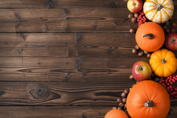 Autumn harvest on wooden table