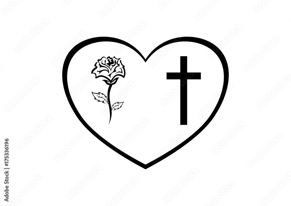 Obituary notice - heart frame with cross and rose Obituary notice - heart frame with cross and rose