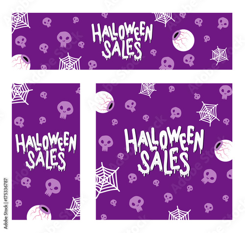 Happy Halloween Sales. The trend calligraphy. Vector illustration with eyes with skull and spiderweb