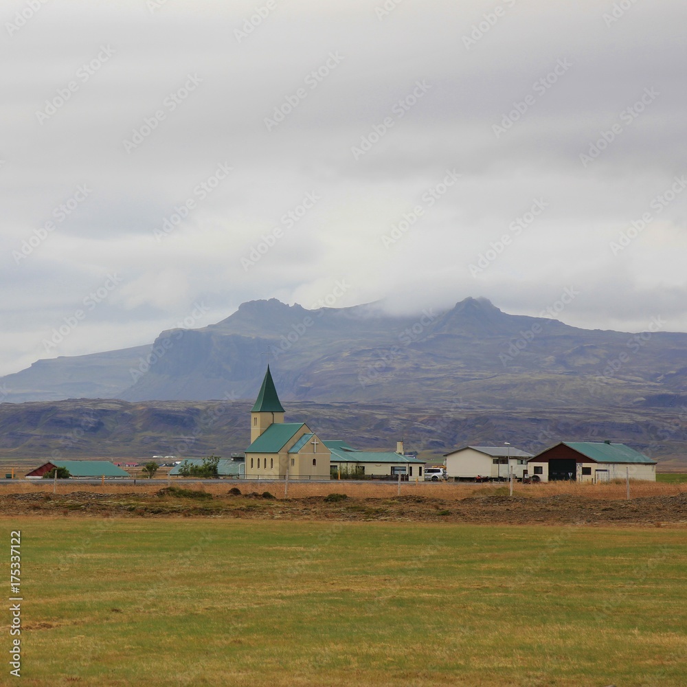 Church in Faskrudarbakki, Iceland. Scene in Vesturland, west coast.