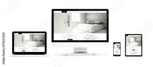 realistic devices isolated with hotel landing page photo