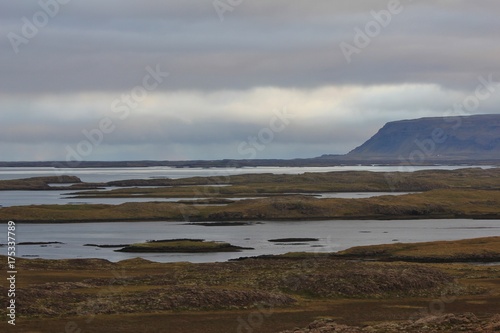Morning scene in the westfjords of Iceland. Coastal landscape near Budardalur.