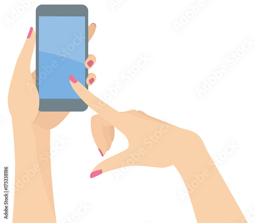woman hands holding and pointing at a smart phone