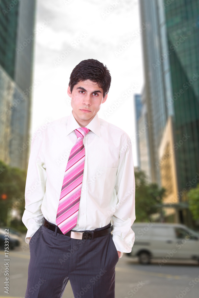 Businessman in suit over singapore city Businessman in suit over singapore city