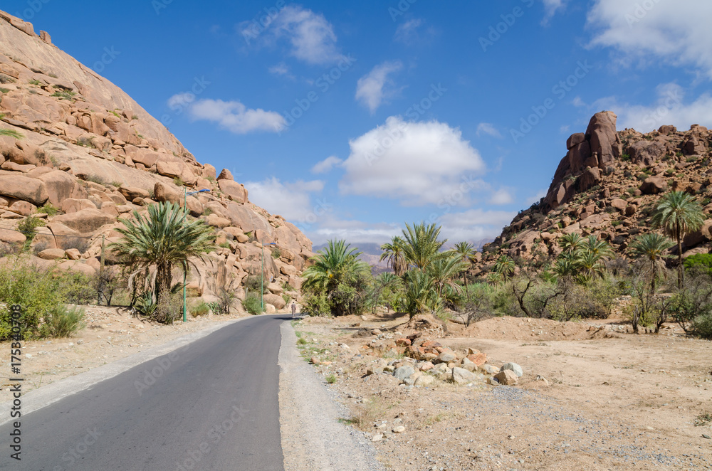 Beautiful deserted mountain landscape with road leading to horizon, Morocco, North Africa