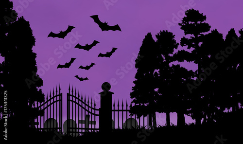 Foto Halloween cimetière entrée portail arbres