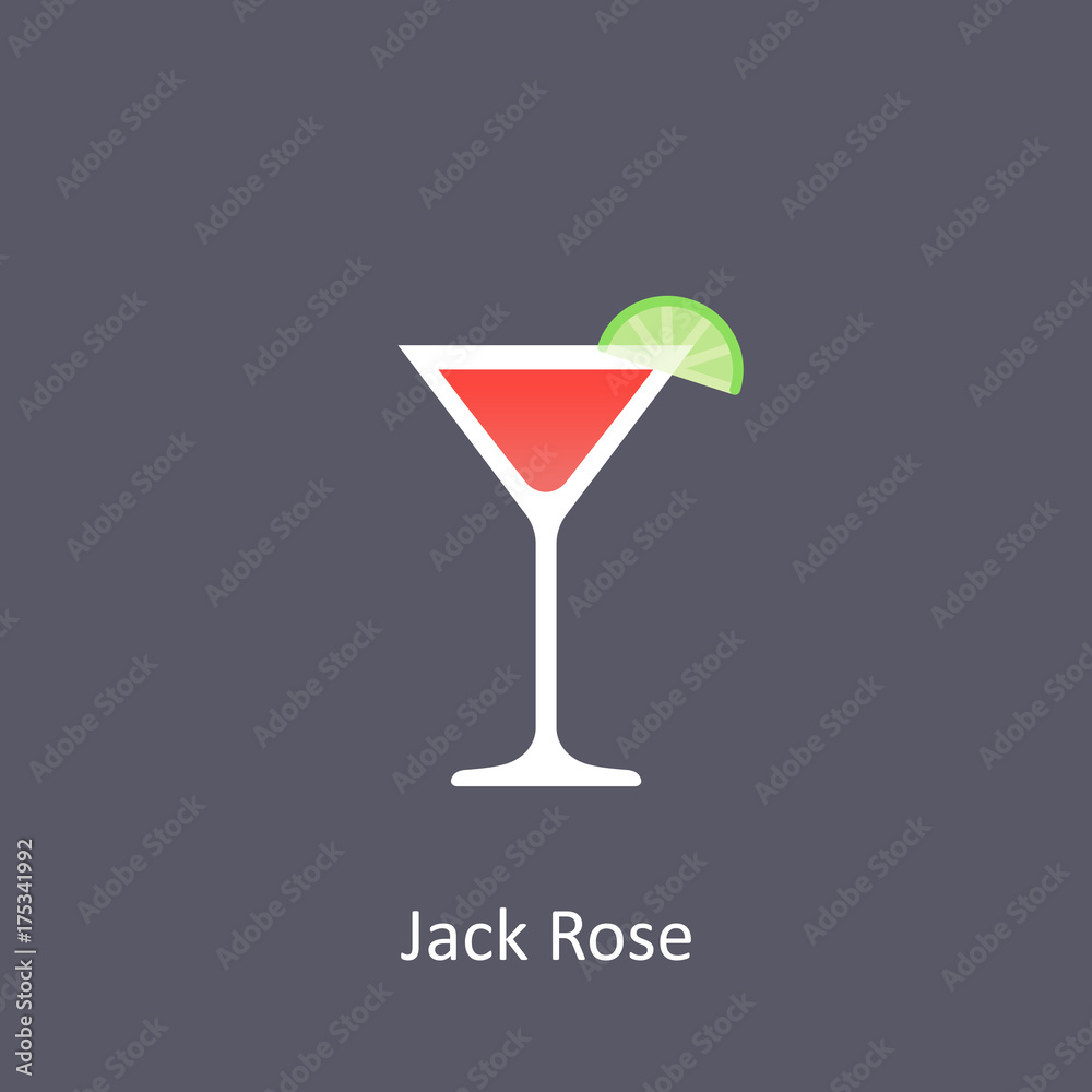Jack Rose cocktail icon on dark background in flat style Jack Rose cocktail icon on dark background in flat style