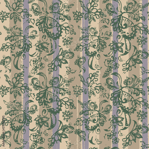  shabby flowery decor and bands seamless pattern