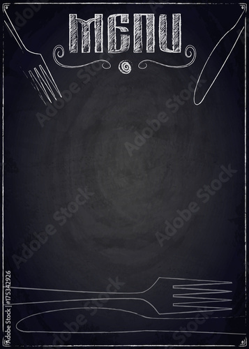 Menu of restaurant on black chalkboard background