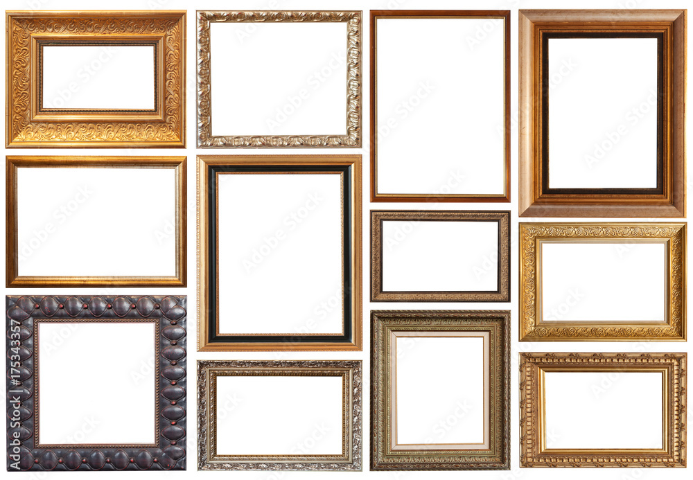 a picture gold frame on a white a picture gold frame on a white
