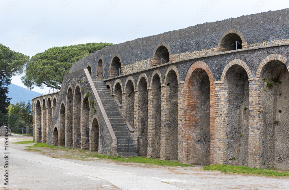 Ancient ruins of a theatre in Pompeii, Italy