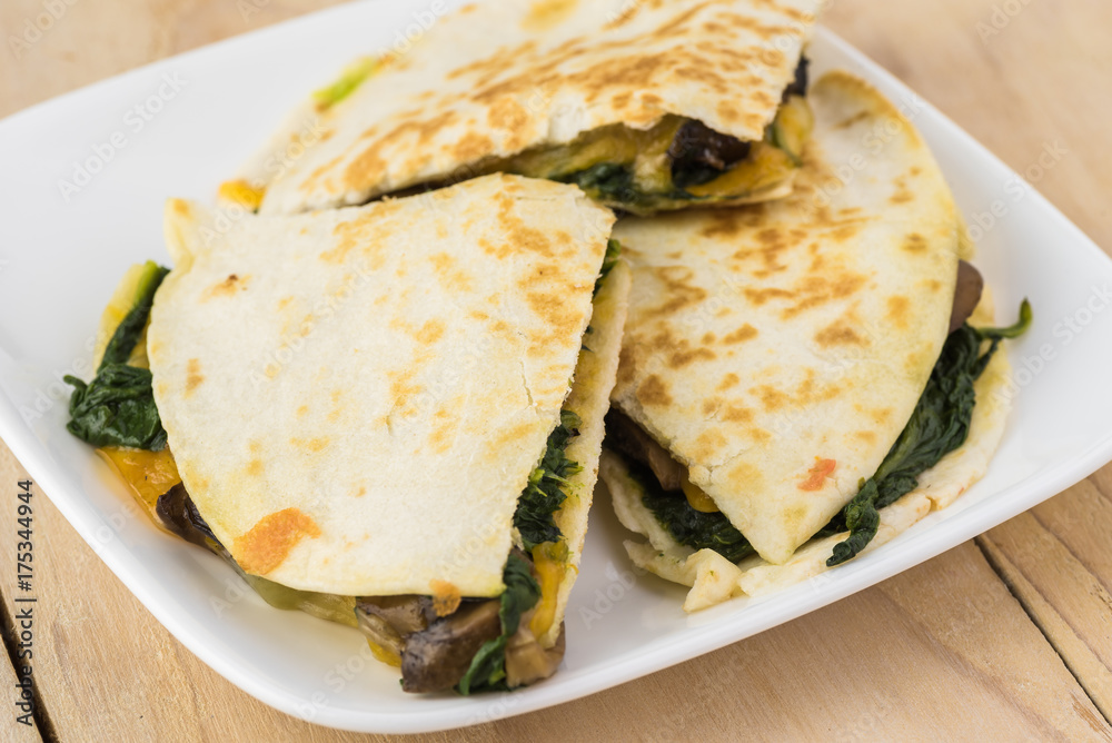 Spinach mushroom quesadillas. Spinach mushroom quesadillas.