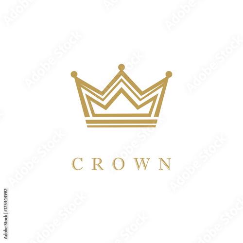 Crown icon gold emblem. Geometric line art vector design crown illustration isolated on white background