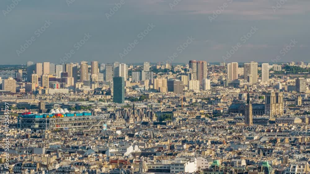 Panorama of Paris timelapse, France. Top view from Sacred Heart Basilica of Montmartre Sacre-Coeur . Panorama of Paris timelapse, France. Top view from Sacred Heart Basilica of Montmartre Sacre-Coeur .