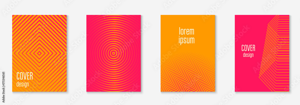 Minimal trendy covers. Vector halftone gradients. Geometric future template for flyer, poster, brochure and invitation. Minimalistic colorful cover. Set of EPS 10 illustration.