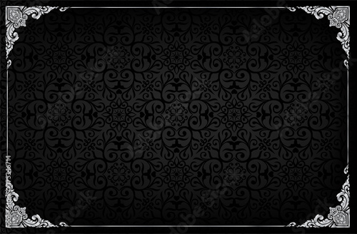 frame floral border on drak thai patern
