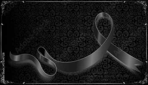 Thailand Awareness Black ribbon. melanoma awareness. Mourning symbol on drake pattern Thai art style