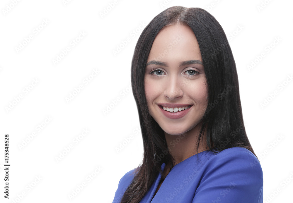 Portrait of young happy smiling businesswoman, isolated on white Portrait of young happy smiling businesswoman, isolated on white
