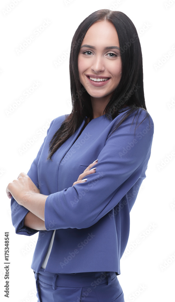 Portrait of young happy smiling businesswoman, isolated on white Portrait of young happy smiling businesswoman, isolated on white