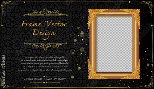 Thailand Royal gold frame on drake pattern background, Vintage photo frame on drake background, antique, vector design pattern