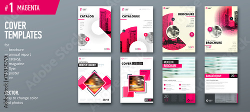 Set of cover design template for brochure, report, catalog, magazine or booklet. Creative magenta vector background concept