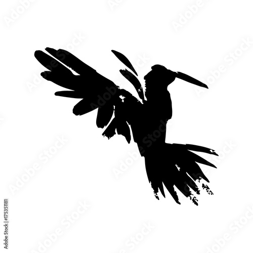 Watercolor crow. Hand drawn artistic blackbird. Single isolated raven illustration in vector photo