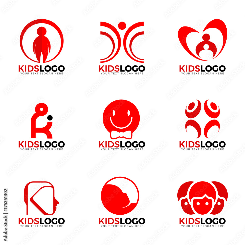 Red child kids logo sign vector set design