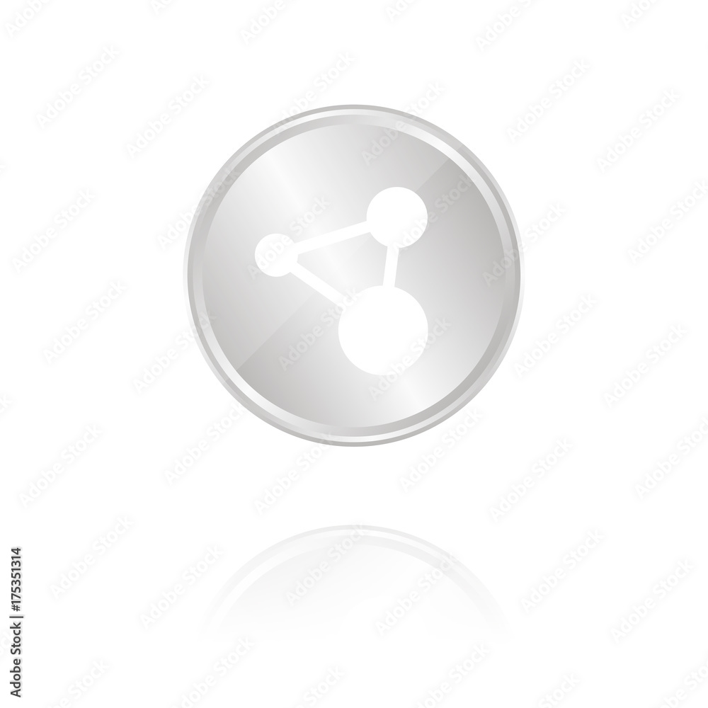 Teilen-Symbol - Silber Münze mit Reflektion Teilen-Symbol - Silber Münze mit Reflektion
