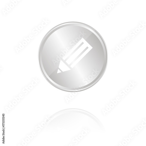 Bleistift schräg - Silber Münze mit Reflektion