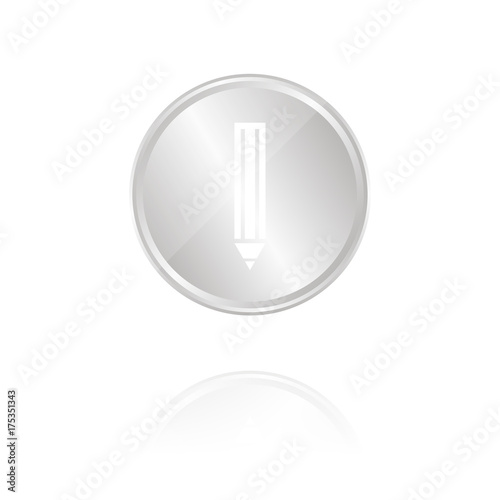 Bleistift senkrecht - Silber Münze mit Reflektion